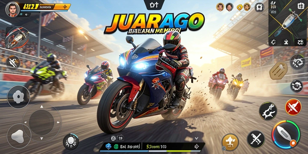 Tampilan gameplay JUARAGO yang menegangkan di sirkuit balap.