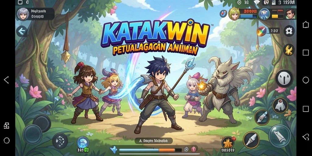Tampilan gameplay KATAKWIN yang penuh aksi dan karakter anime.