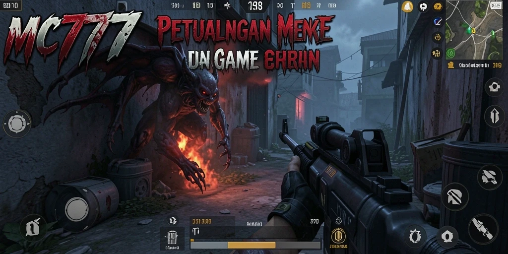 Tampilan utama gameplay <strong>MC777</strong> saat aksi tembak-menembak terjadi.