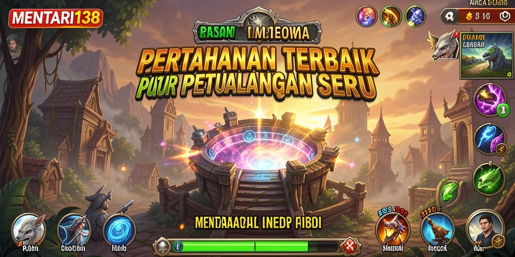 Screenshot gameplay MENTARI138 dengan pertahanan menara yang strategis.