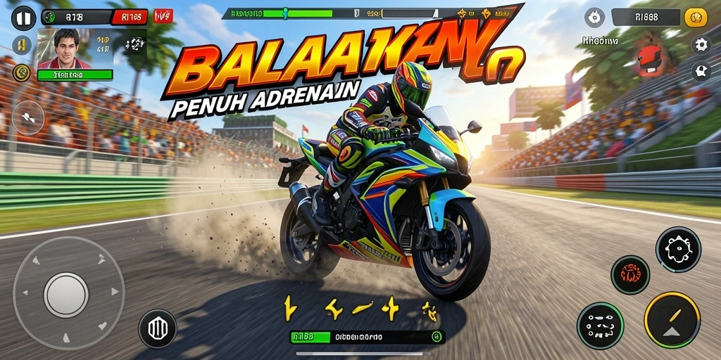 Tampilan gameplay RI188 dengan motor balap kencang di trek menegangkan.