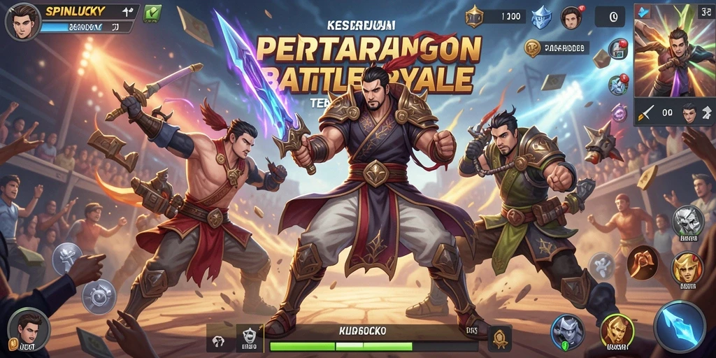 Screenshot utama SPINLUCKY menampilkan aksi Battle Royale yang mendebarkan.