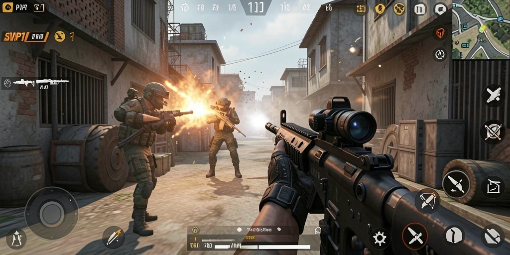 Tampilan gameplay menegangkan dengan aksi tembak-menembak di SVIP1.